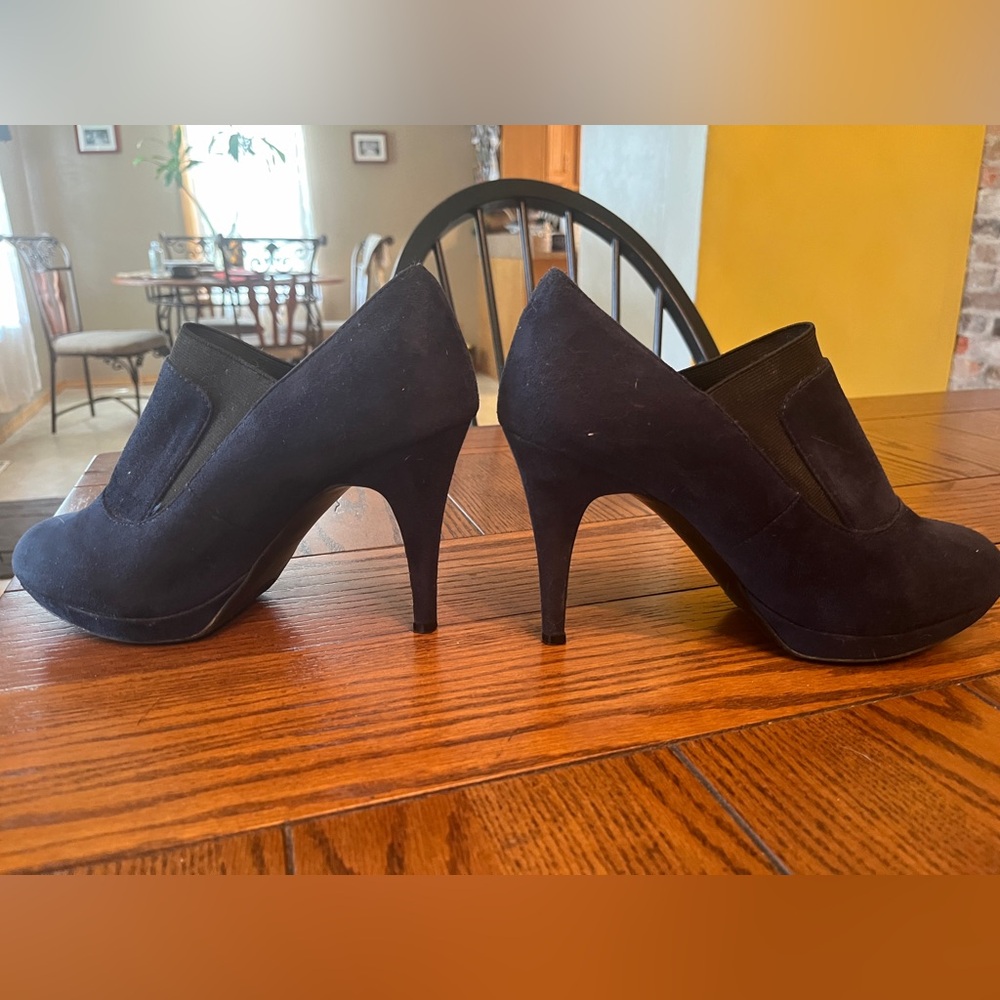 Navy suede booties